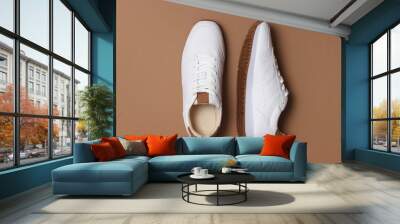 men's sneakers on a colored background top view. men's footwear. minimalism Wall mural