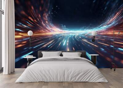 Abstract light fast motion blur background, futuristic technology glowing speed lines scene illustration Wall mural