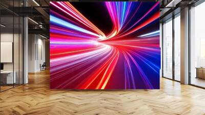 Abstract Speed motion. Bright rays of neon light and colorful glowing lines moving speed through the dark.  Wall mural