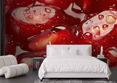 Close up Pomegranate Seeds and Water Droplets Wall mural