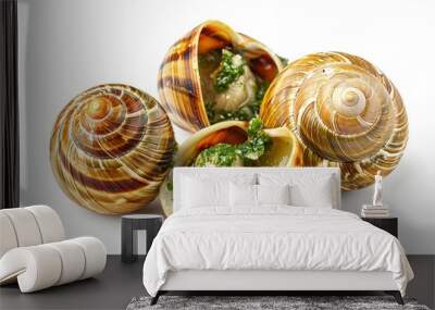 Escargots Baked French snails with Garlic butter on white background Wall mural