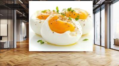 Poached eggs Italian Twisted Style isolated on white background Wall mural