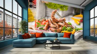 Grilled sausages and vegetables Wall mural