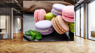 Stack of macarons, macaroons French cookie Wall mural