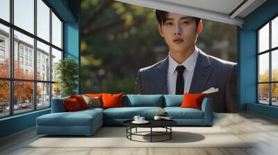 Famous asian beauty male actor perfect korean appearance kpop idol stylish clothes attire look model Wall mural