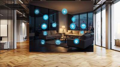 Internet of Things smart home house in mobile filled with various connected devices appliances AI Wall mural