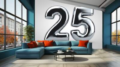 Chrome balloon number 25 isolated on white background. Wall mural