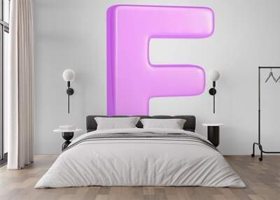 Glossy pink bubble gum letter F uppercase isolated on white background Wall mural