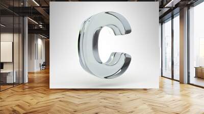 Letter C uppercase on white background. Camera lens transparent glass 3D rendered font with dispersion. Wall mural