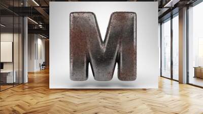 Letter M uppercase on white background. Rusty metal 3D letter with oxidized texture. Wall mural