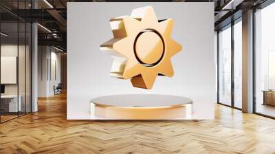 Sun icon. Yellow Gold Sun symbol on golden podium. Wall mural