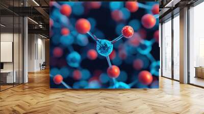 Microscopic depiction of nanomaterials interacting with biofuel molecules, symbolizing advanced bioengineering. Wall mural