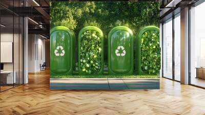 Recycling station in a public park, environmental conservation, 3D illustration Wall mural