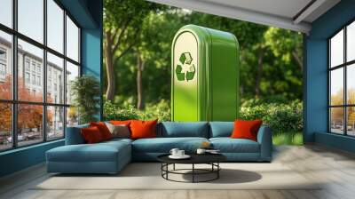 Recycling station in a public park, environmental conservation, 3D illustration Wall mural