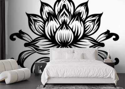 A black and white flower with a lot of detail Wall mural