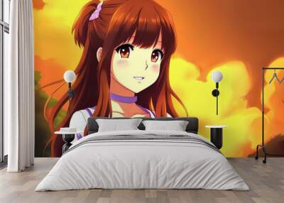 beautiful girl anime style. Happy cute girls character fashion Wall mural