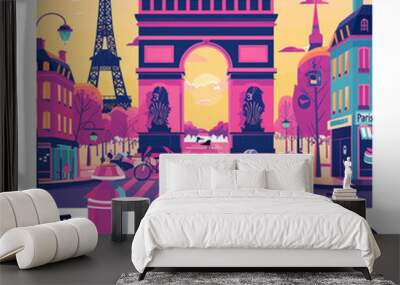 Paris vector illustration. Travel and tourism concept in flat design style. Wall mural