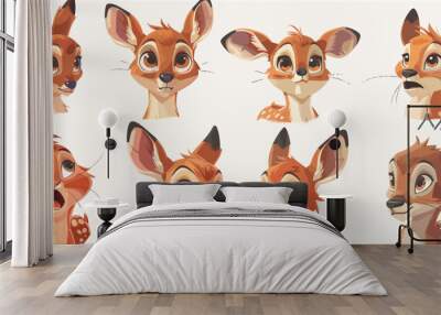 Set of cute fawns. Vector illustration in cartoon style Wall mural