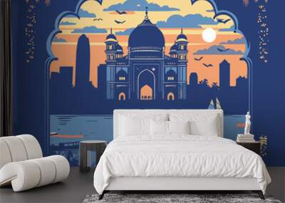 Taj Mahal india travel poster in flat style design vector illustration Wall mural