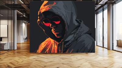 Vector illustration of a man in a black hoodie with a hood. Wall mural