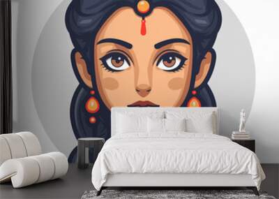 Vector illustration of beautiful Indian woman in traditional Indian clothing and accessories. Wall mural