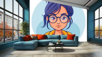 Young hipster girl in glasses. Vector illustration in cartoon style. Wall mural