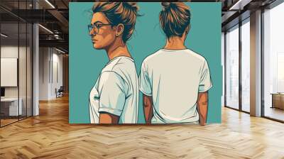 Young man and woman in white t-shirts. Vector illustration. Wall mural