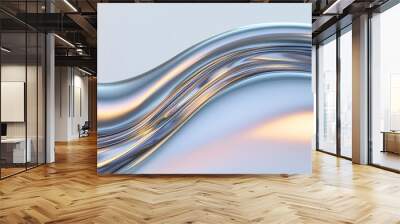 A silver wave with a yellowish tint. The wave is made of metal and he is a part of a larger piece of artwork Wall mural