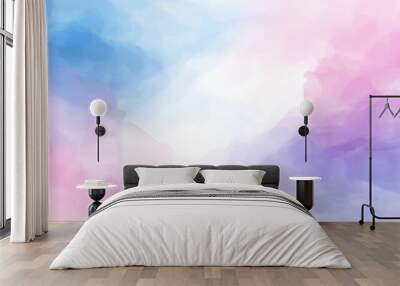 A watercolor painting of a sky with pink and blue hues. The sky is filled with clouds and the colors are vibrant and lively. The painting evokes a sense of freedom and joy, as if the sky is alive Wall mural