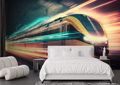 futuristic train on high speed in the future city blurred motion creative light trails Generative art Generative AI Wall mural