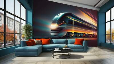 futuristic train on high speed in the future city blurred motion creative light trails Generative art Generative AI Wall mural