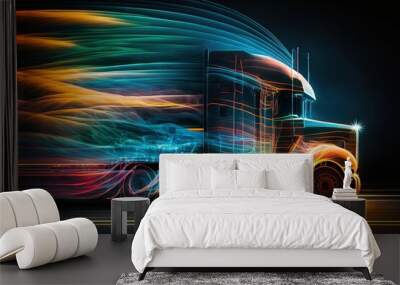 truck on high speed blurred motion creative light trails Generative AI Wall mural