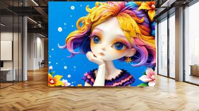 portrait of a girl with flowers Wall mural