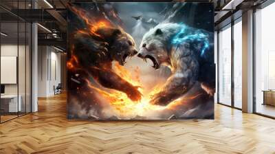 furious fight between two magi bears, ai tools generated image Wall mural