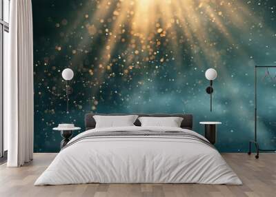 ultra close-up view of tiny lightweight fluffy dust particles shining in rays of setting sun Wall mural