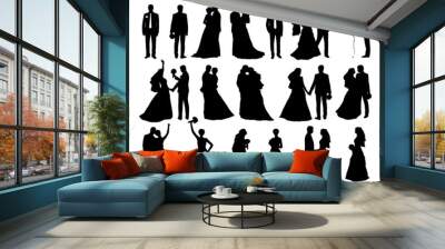 big set of bride and groom silhouettes Wall mural