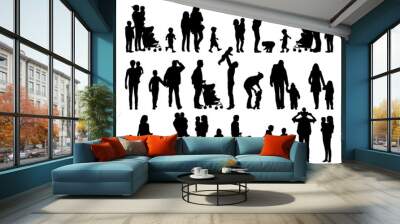 big set of families with young children silhouettes Wall mural