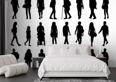 big set of people walking silhouettes set 1 Wall mural