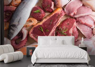 Assortment of meat and seafood Wall mural