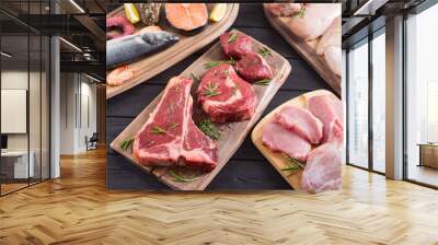 Assortment of meat and seafood Wall mural