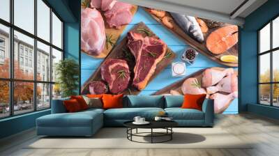 Assortment of meat and seafood Wall mural