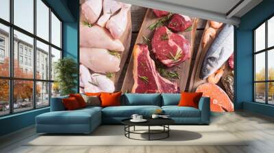 Assortment of meat and seafood Wall mural