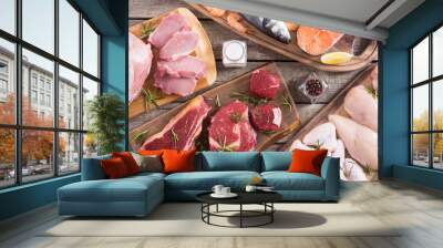 Assortment of meat and seafood Wall mural