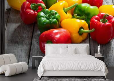 Fresh sweet bell pepper ( paprika ) photography red , green and yellow . Colorful vegetable . Top view Wall mural