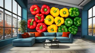 Fresh sweet bell pepper ( paprika ) photography red , green and yellow . Colorful vegetable . Top view Wall mural