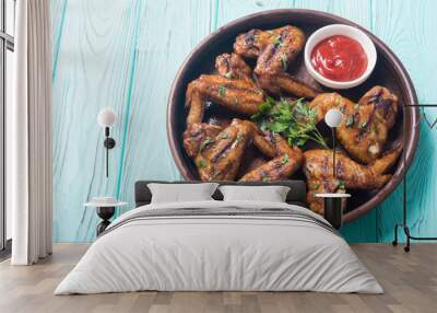 Grilled chicken wings with tomato sauce Wall mural