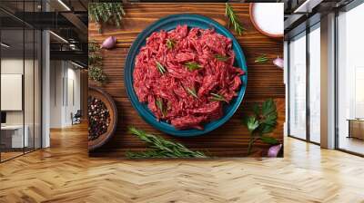 raw beef ground with ingredient Wall mural