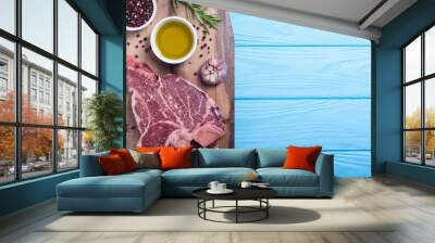 Raw beef steak T bone with ingredient Wall mural