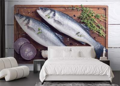 Raw sea bass fish Wall mural