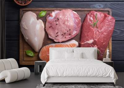 salmon , beef , pork and chicken Wall mural